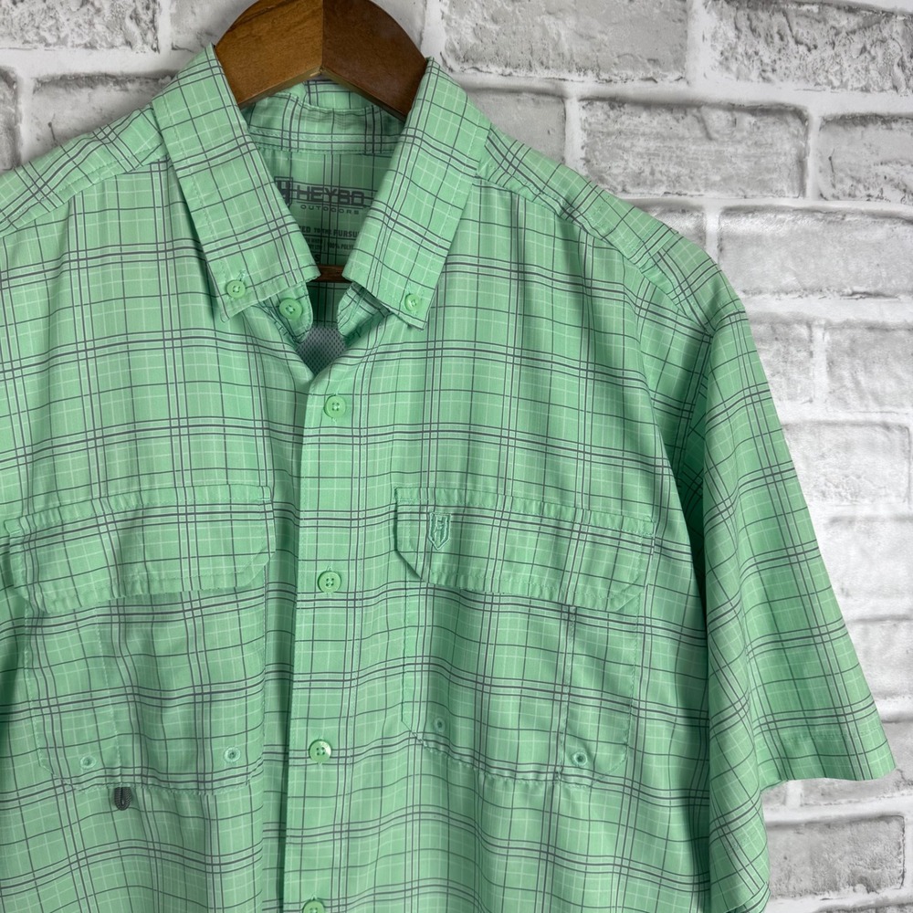 Heybo Outdoors Mens Green Plaid Short Sleeve Fishing Shirt Size Small Pursuit